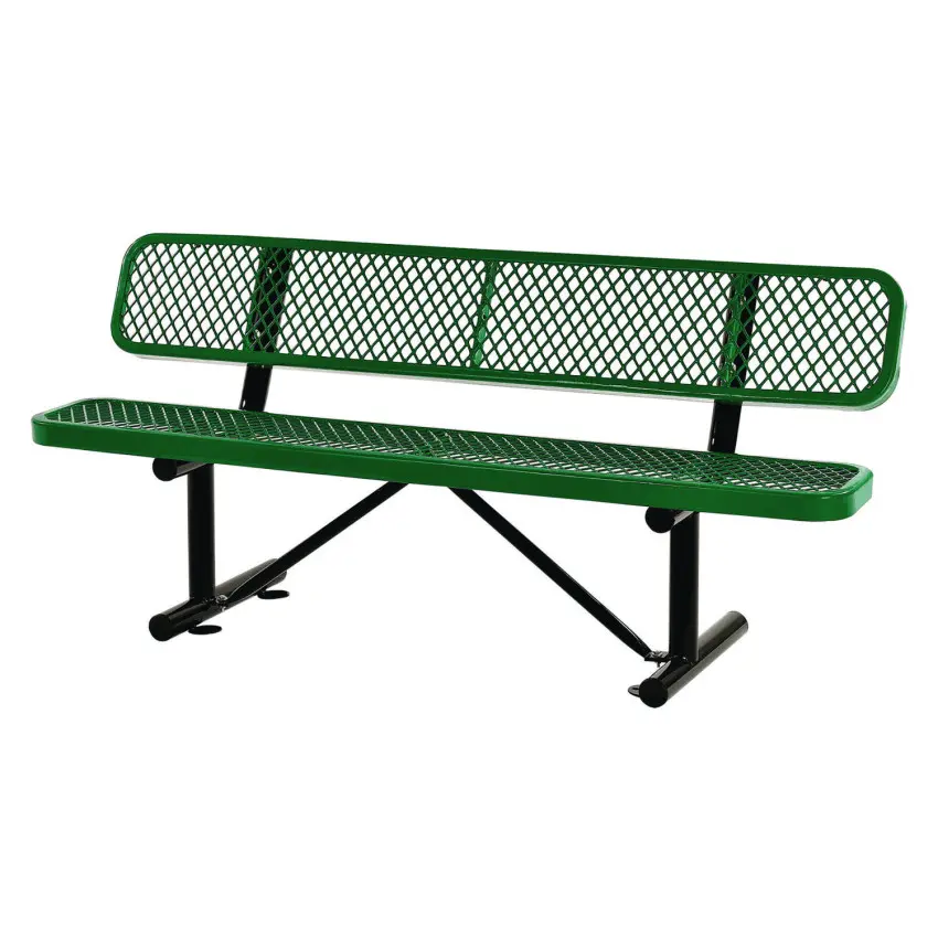 Global Industrial GBE277154GN Expanded Steel Exterior-Grade Galvanized Bench with Back - Anti-Rust, Corrosion-Resistant, Durable, 72x24x33 in., Green, Anti-Rust Benches, Corrosion Resistant Benches