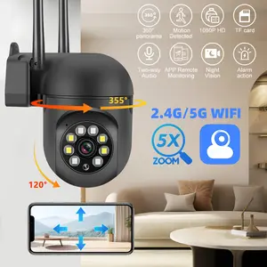 Wireless 4K PTZ Surveillance Camera - Human Auto Tracking + Smart Alerts - IP66 Waterproof with Night Vision - Supports WiFi & Ethernet - Built-in Microphone & Speaker Audio Cable
