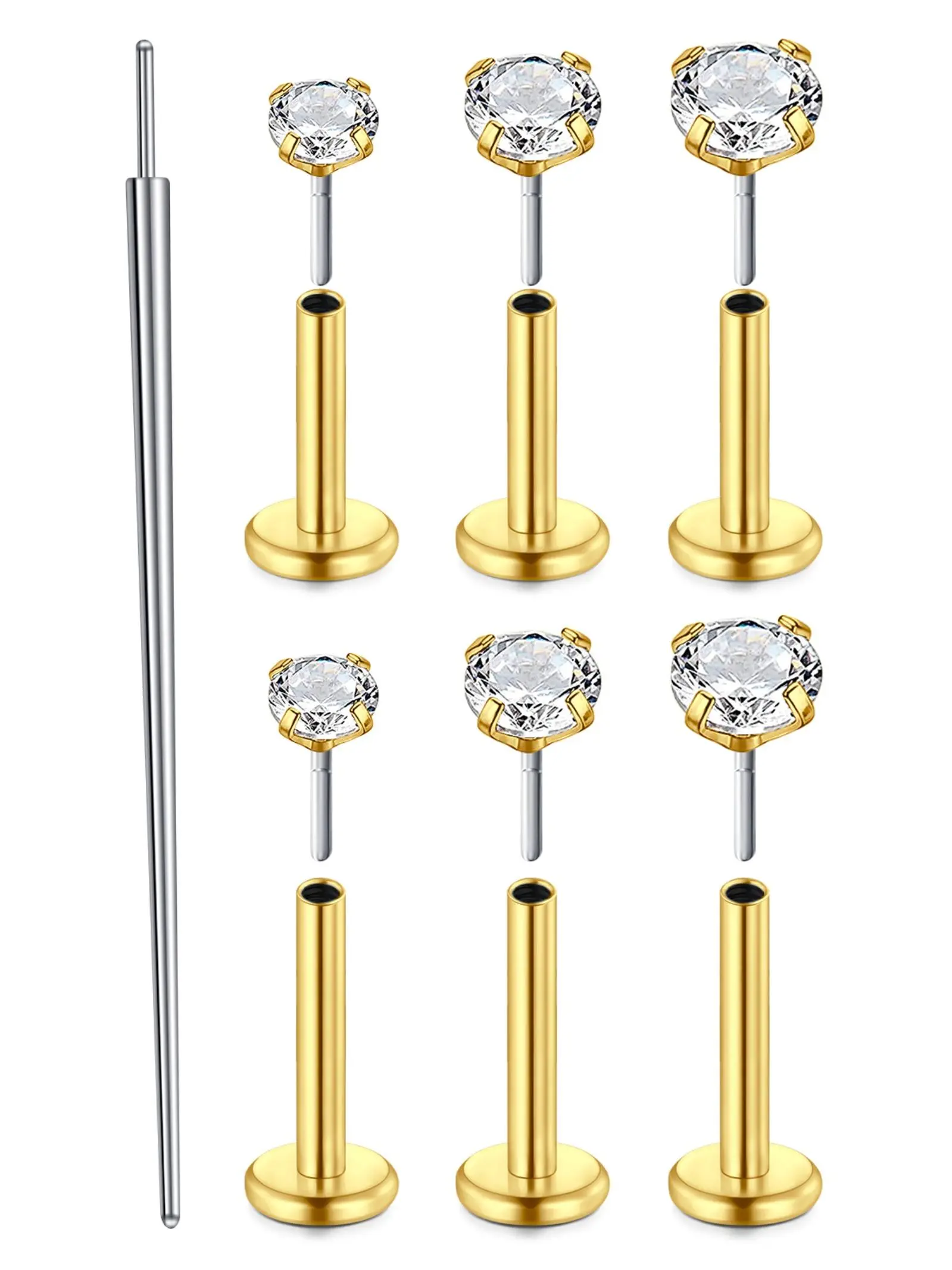 Minimalist Temperament Artificial Zircon Inlaid Lip Bar & Nose Stud, Nose Rings Hoops, Stainless Steel Conch Helix Piercing Tragus Medusa Madonna Jewellery