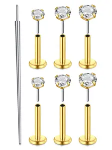 Minimalist Temperament Artificial Zircon Inlaid Lip Bar & Nose Stud, Stainless Steel Conch Helix Piercing Tragus Medusa Madonna Jewellery