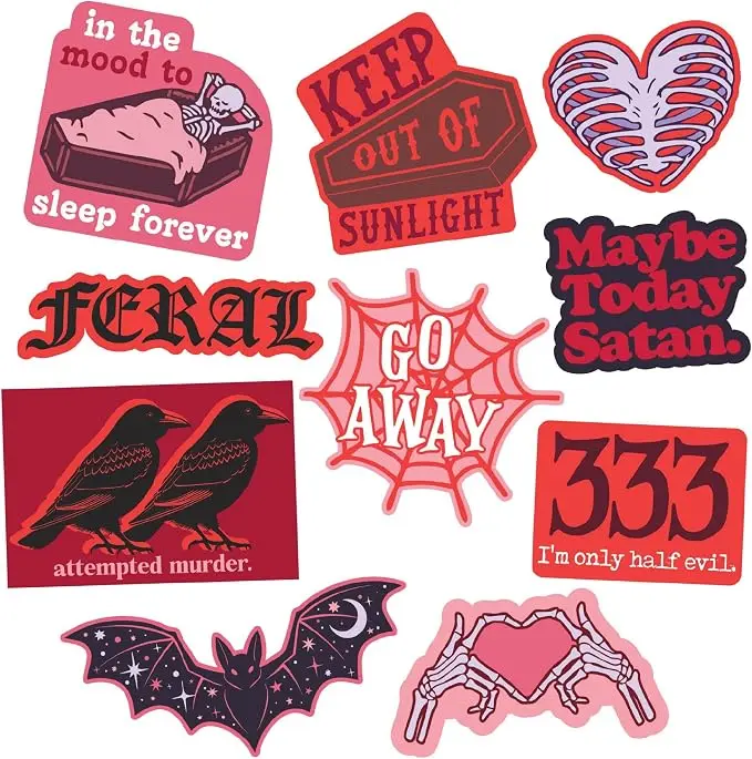 10 Pcs -Halloween , Cool Sarcastic, Oversized Vinyl Decals, Perfect for Laptops Water Bottles and Journals, Hilarious Meme Sticker