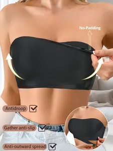 Women's strapless lace bandeau bra, Elegant, Medium, anti-slip and anti-sagging, comfortable and invisible, suitable for everyday wear, Seamless, Soft Comfy Bra