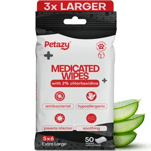 Medicated Dog Wipes with 2% Chlorhexidine | Antibacterial & Antifungal | For Itchy Skin, Hot Spots & Odor | 3X Larger – Petazy