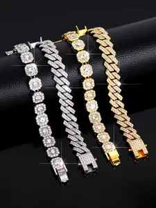 Fashion Trend Iced Out Cuban Chain Bracelet, Rock Sugar Chain Bracelet Jewelry for Men Women, Sparkling Blingbling Bangle, Rhinestone Bangle Bracelet, Hip Hop Style Accessory