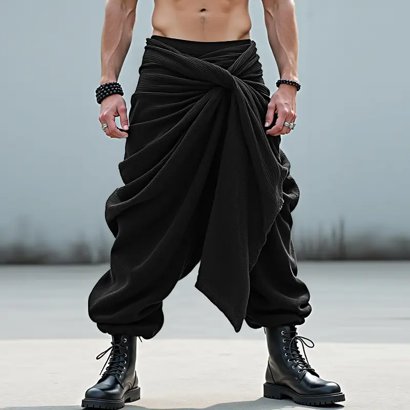 INCERUN Men's Basic Polyester Fabric Elastic Waist Twist Wrap Jogger Trousers - Loose Casual Long Pants for Halloween Parties, Spring & Fall Menswear