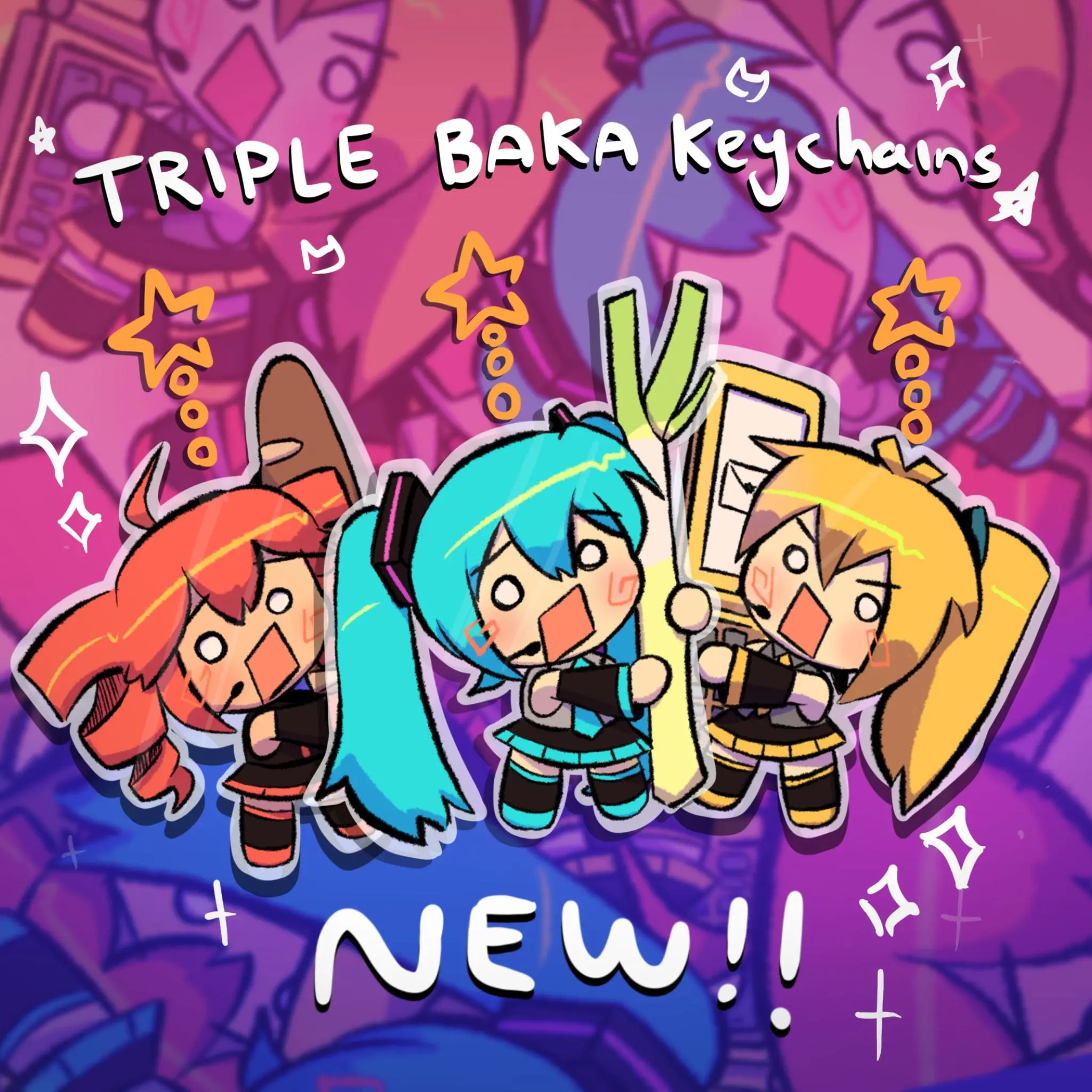 Triple Baka Vocaloid Keychain Hatsune Miku, Teto, Neru - Anime
