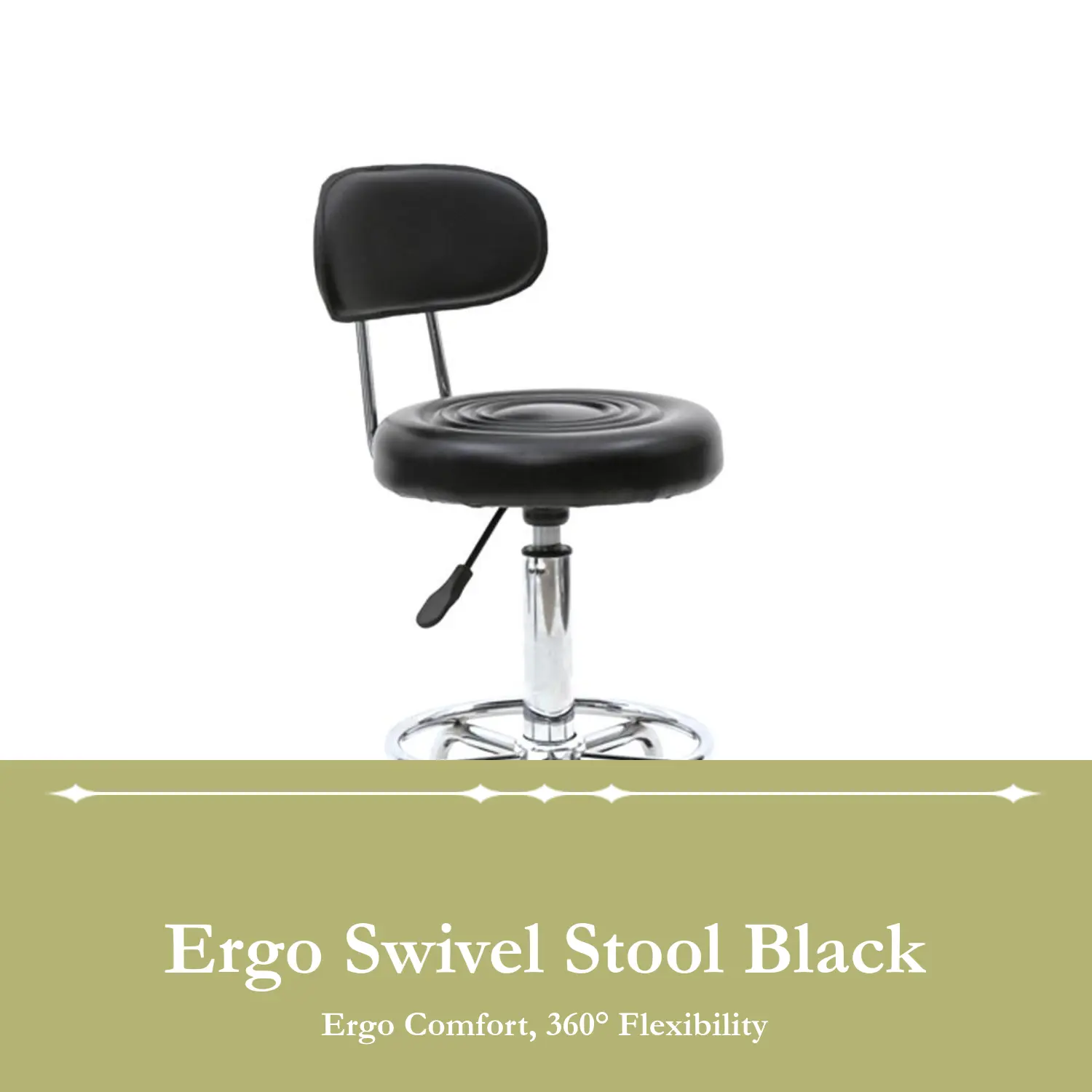 Black Ergonomic Rolling Swivel Stool with Back Support - Hydraulic Height-Adjustable, Wheeled, Sturdy Commercial/Office Option for Hair Salon, Workshop