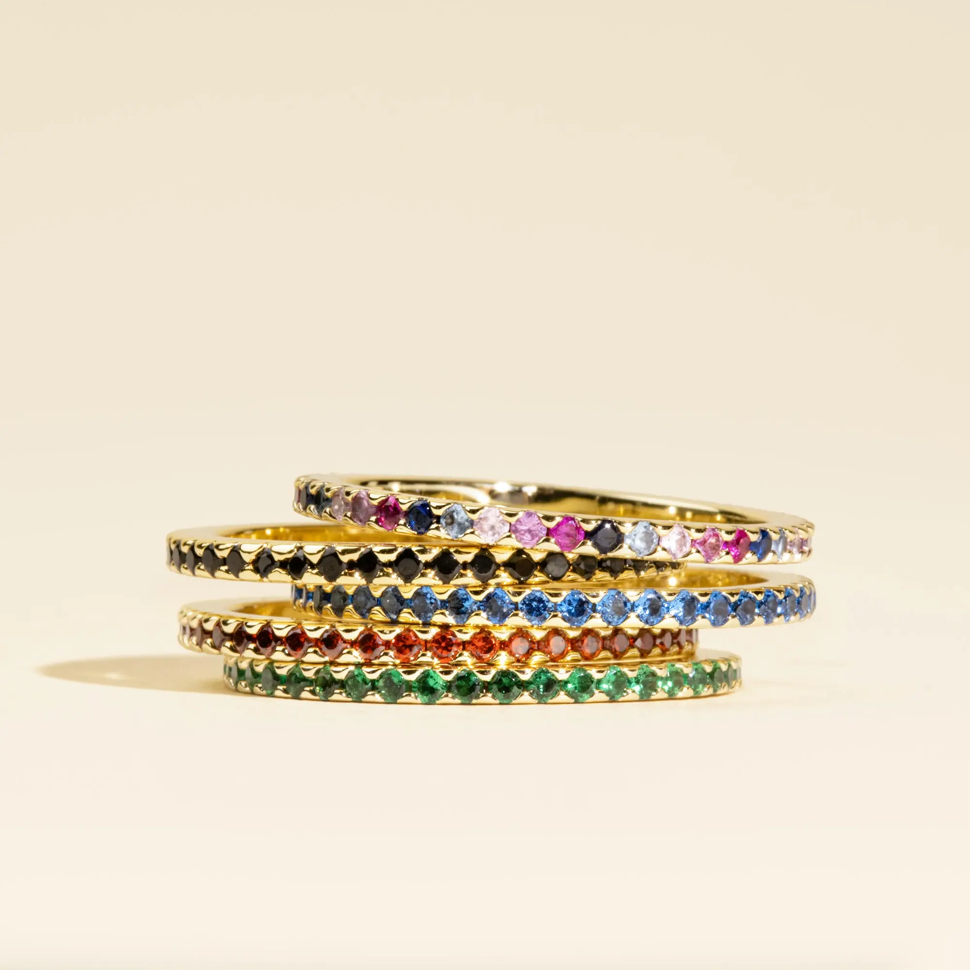 PAVOI 14K Gold Plated Colorful CZ Stones Stackable Ring - Sterling Silver Simulated Diamond Eternity Bands for Women PAVOI 14K Gold Plated Colorful CZ Stones Stackable Ring - Sterling Silver Simulated Diamond Eternity Bands for Women
