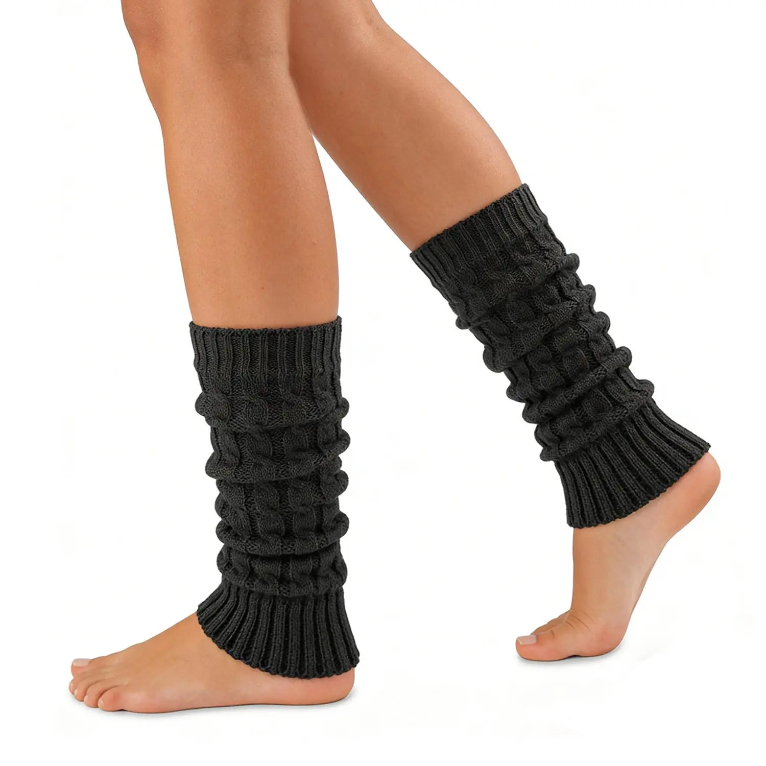 Women's Leg Warmers, 2 Pairs Chic Cable Knit Acrylic Knee High Accessories, Lightweight & Stretchy for 80s Watch Party, Yoga