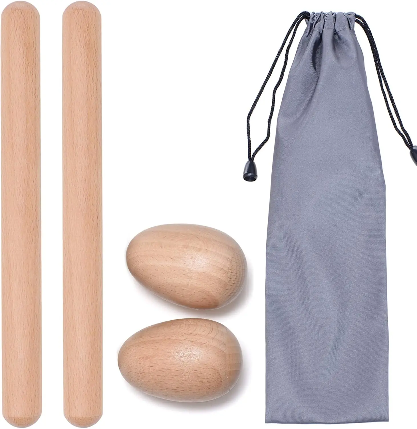 4 count Musical Hand Percussion Instrument Set, Includes 1 Pair 8 Inch Rhythm Sticks  Claves and 1 Pair  Egg Shakers for