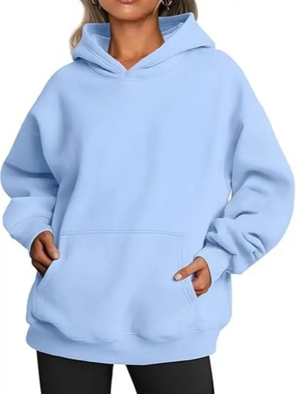 Women’s Light Blue Oversized Hoodie, Casual Long Sleeve Pullover Sweatshirt with Front Kangaroo Pocket, Loose Fit Basic Hooded Top for Daily Streetwear, Workout and Casual Everyday Outfits