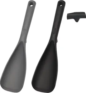 12.6" Extra Long Silicone Spatula Spoon for Nonstick Cookware, Seamless One-Piece Design Cooking Spoon with Built-in Tool Rest for Mixing, Scoop and Scrape, Dishwasher Safe, Black & Gray