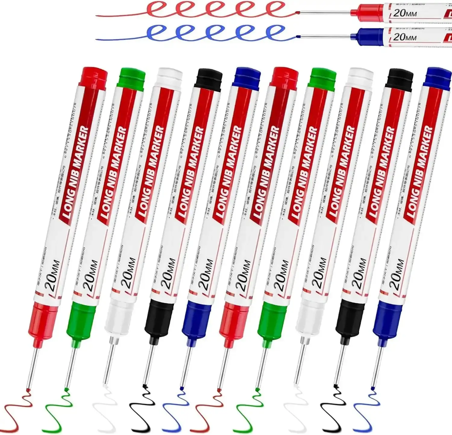 20pcs Long-Head Deep-Hole Marking Pen for Mechanical Woodworking with 20mm Nib Size Quick-Dry Waterproof Sturdy Comfortable Marker Tool for Carpentry & DIY Projects-C
