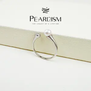 PEARLISM Dainty Everyday Akoya Pearl Ring | 4.5-5.5mm Pink Silver Open Band CZ Hypoallergenic-ASAR018【Shop】