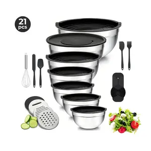 Nifogo Mixing Bowls with Lids Set - 7 Pcs Stainless Steel Mixing Bowls with 3 Grater Attachments,Multifunctional Mixing Bowl Set for Kitchen