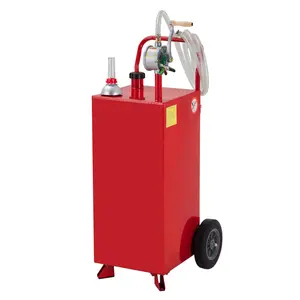 GARVEE 30 Gallon Portable Fuel Caddy with Manual Transfer Pump, 2-Wheel Gasoline and Diesel Container for Cars, Lawn Mowers, ATVs, and Boats, Red