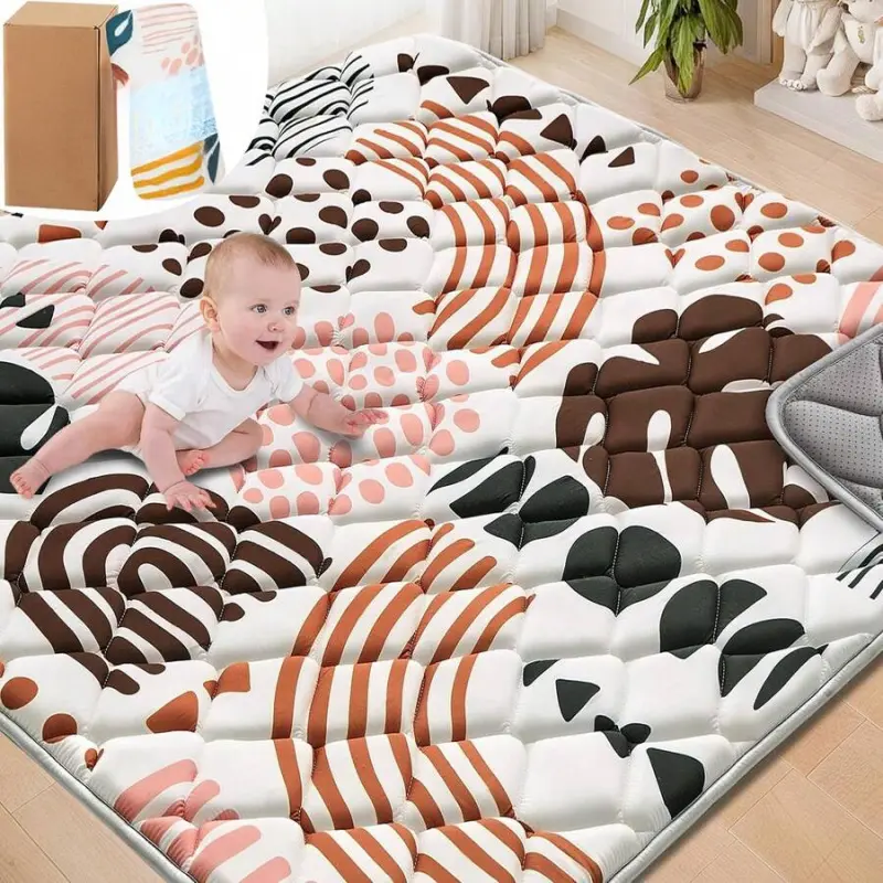 An Baby Play Mats For Floor, Playpen Mat For Babies, Extra Thicker & Soft Floor Crawling Mat, Foldable Non-Slip Playmat Cushioned For Infants Toddlers, Boho Leaf Design, Boho Leaf Pattern