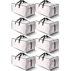 8 Pack Heavy Duty Moving Storage Bags – Large Water-Resistant Totes with Zippers & Handles, Foldable Space Saver, Semi-Transparent