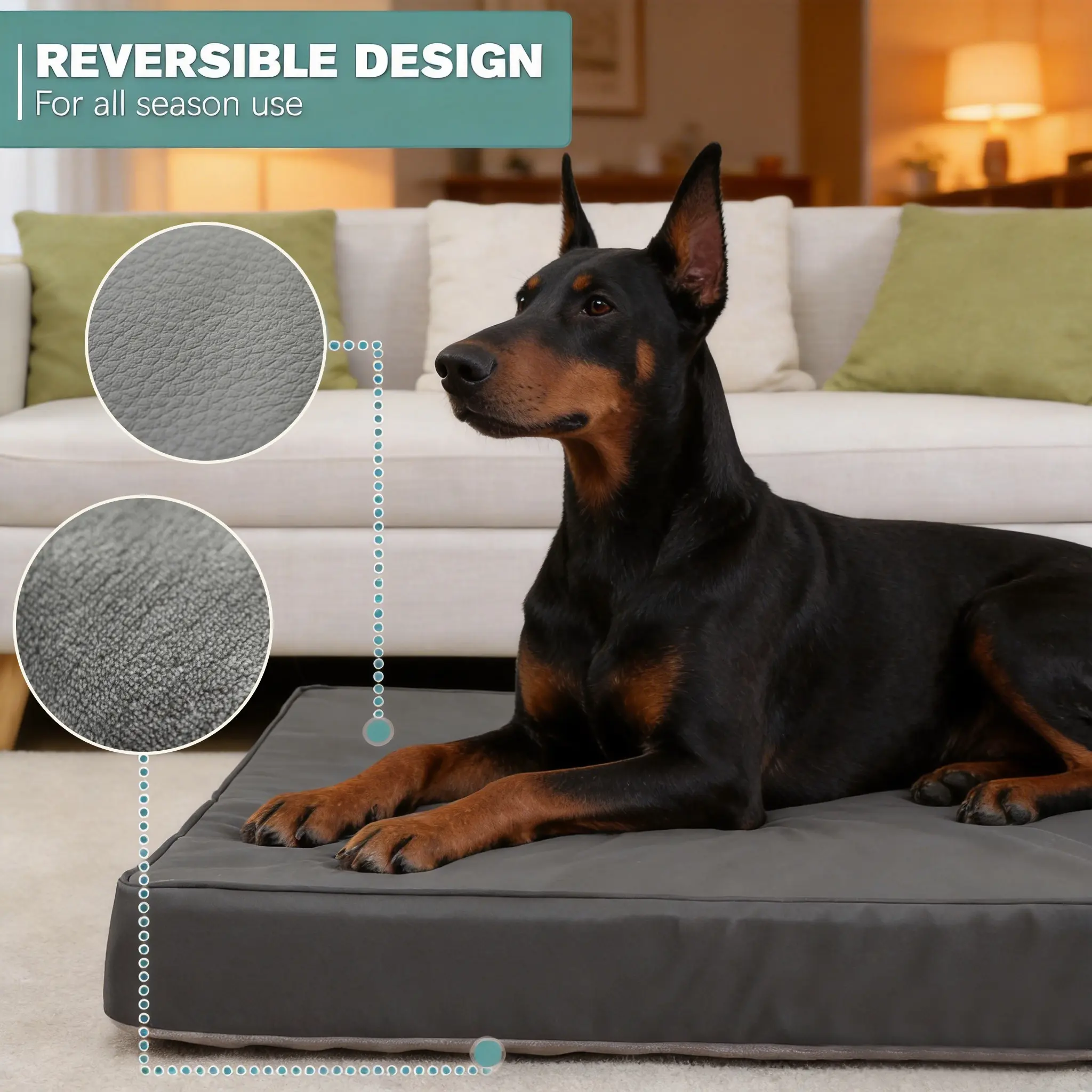 EONFELICITY 47"x29" Grey Flannel Orthopedic Large Dog Bed - High-Density Egg Crate Foam for Joint Relief, Waterproof XL Crate Bed, Removable Machine-Washable Cover (Wash Gentle Cycle with Cold Water), Anti-Slip Bottom, Reversible Mat, Easy Maintenance, Mo