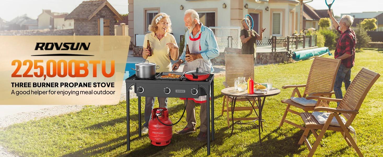 [TOP RATED - FLASH SALE] ROVSUN 3-Burner 225000 BTU Outdoor Camping Propane Stove