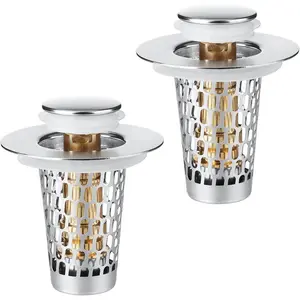 Bathroom Sink Drain Strainer 2Pack,  Stainless Steel Sink Stopper for Bathroom Pop Up Stopper with Filter Basket Hair Catcher for Standard 1.1"-1.50" Sink Basin Hole