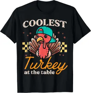 Thanksgiving Coolest Turkey At Table Boys Kids Toddler Youth T-Shirt Pure Cotton Graphic Tees Menswear Top: Gifts for Men & Women