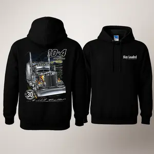 Stay Loaded Hoodie with 2 Sides Graphic, 10-4 Magazine Anniversary Back Print with Chrome Semi Truck and Flames, Front Stay Loaded Chest Logo, Soft Cotton Blend Hoodie, Streetwear Apparel for Men and Women, Gift for Truckers and Diesel Enthusiasts