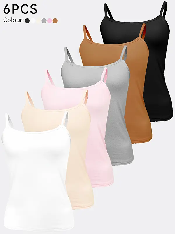 6pcs Modal Camisole Tank Top Women Solid Vest Summer Essential Base Shirt Spaghetti Strap Sleeveless