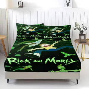Rick and Morty Portal Jump Fitted Sheet Set, 3-Piece (1 Fitted Sheet + 2 Pillowcases) Soft Microfiber Bedding, Green Portal Sci-Fi Design – Perfect Gift for Rick and Morty Fans