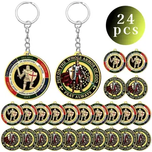 24pcs Christian Put on The Whole Armor of God |   Religious Gifts for Men, Bulk Keychain, Military Knight Favor Gift, Faux Leather, Zinc Alloy Chain - LINNO Brand