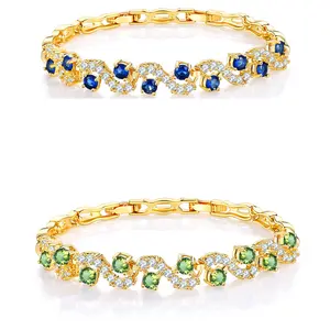 14K Gold Plated Cubic Zirconia Sapphire/Green Tennis Bracelet luxury Bracelet For Women A perfect Mother's Day Christmas Gift. Also An Excellent Choice for Birthday Present