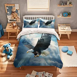 Eagle Print Bedding Set, 3-Piece Includes Duvet Cover & Pillowcases, High-Definition Seasonal Prints, Home & Dorm Use, Easy Care, Durable
