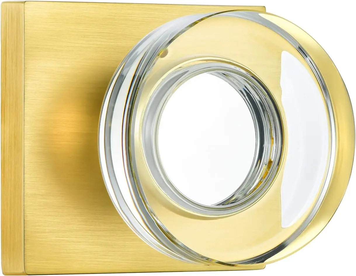Coolnews Gold Glass Door Knobs with Lock - Satin Brass Modern Crystal Interior for Bedroom and Bathroom