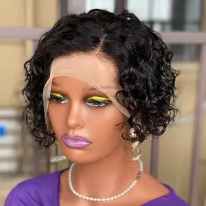 13x4x1 Short Kinky Curly Wig 6 Inch Lace Frontal T Part Human Hair Wigs Transparent Lace Front Remy Human Hair Wig Preplucked For Women