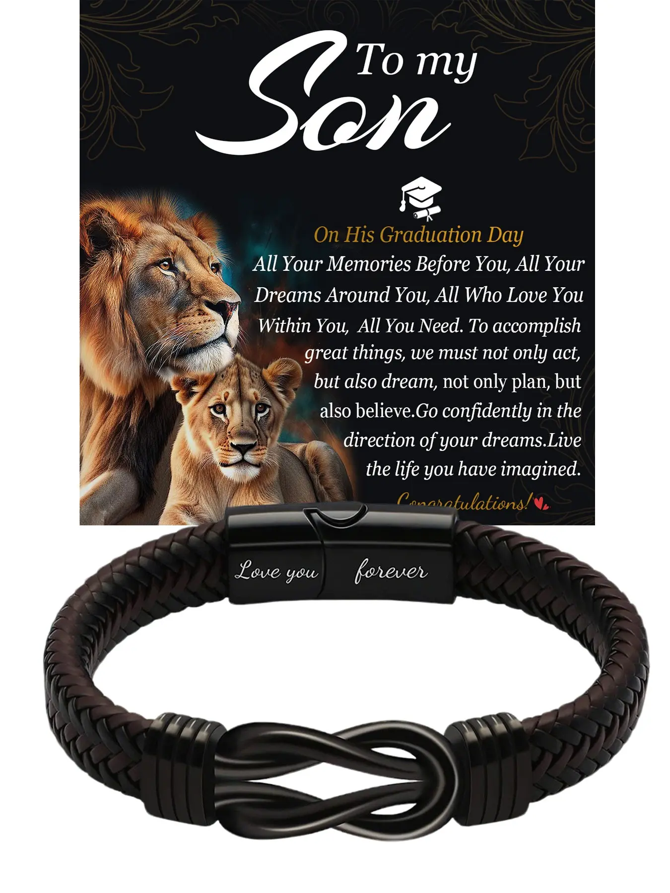 Men's Leather Stainless Steel Knot Fashion Bracelet, Graduation Gift for Son, Expresses 'forever Love', Casual Style, All Seasons