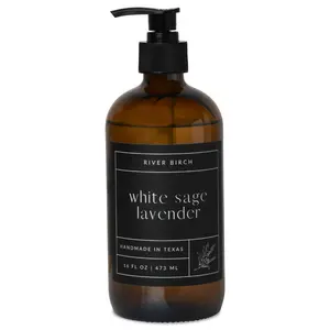 White Sage Lavender- 16 oz Amber Soap - Handmade - Hand Wash Nail Cleansing