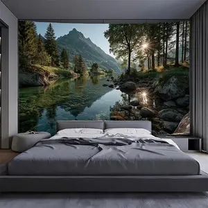 1pc Extra Large Lake Landscape Tapestry - Premium Polyester Fabric, High-Definition Aesthetic Print, Soft Texture Scenery Wall Hanging for Living Room, Bedroom, Office, Dorm Decor - Ideal Birthday Gift & Party Decoration, Lake House Decor