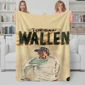 Wallen Singer Print Flannel Blanket - Soft Polyester, Lightweight & Portable, Ideal for Sofa & Bed, All-Season Gift for Fans, Contemporary Style, Mixed Colors, Fan Merchandise| Celebrity Themed| Soft Texture, Blanket for Bed