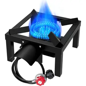 Burner,100,000 BTUs High  Single  Stove with 4.1ft Adjustable Hose with Regulator,Gas Stove for Outdoor Cooking, Turkey Fry, Seafood Boil