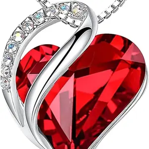 Infinity Heart Birthstone Crystal Necklace Heart Shaped Pendant for Women, Birthday Jewelry Gift for Mom Wife, Multiple Colors Available