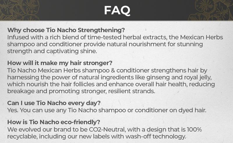 Tio Nacho Mexican Herbs Shampoo, Strengthening, Anti Hair Loss & Anti Breakage with Royal Jelly, Ginseng & Jojoba, Paraben & Cruelty Free, 14 Oz - 1 Pack