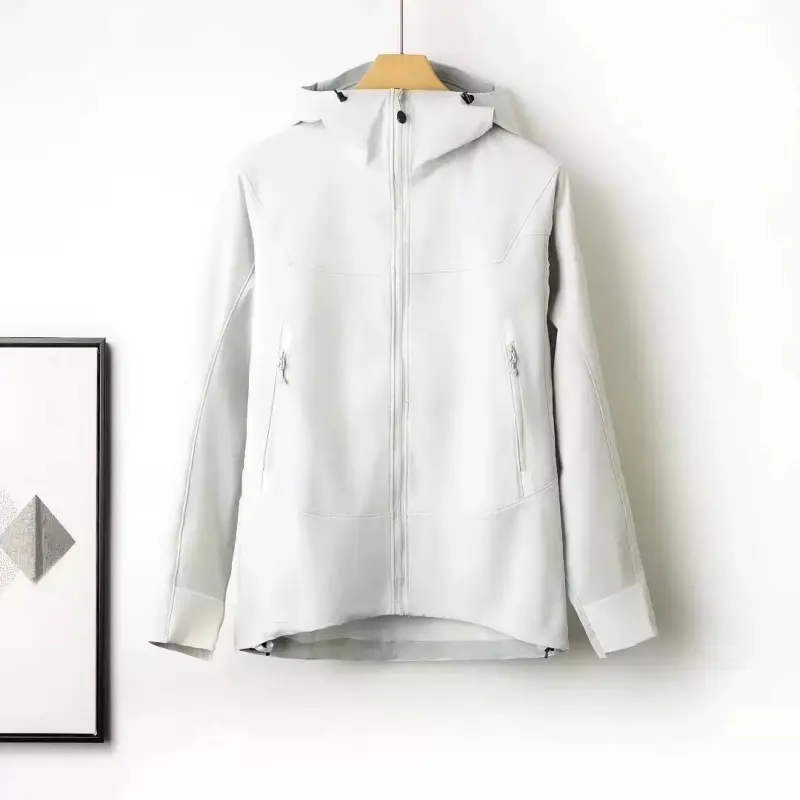 White hooded waterproof and windproof outdoor climbing jacket for mountain climbing, men's and women's same style