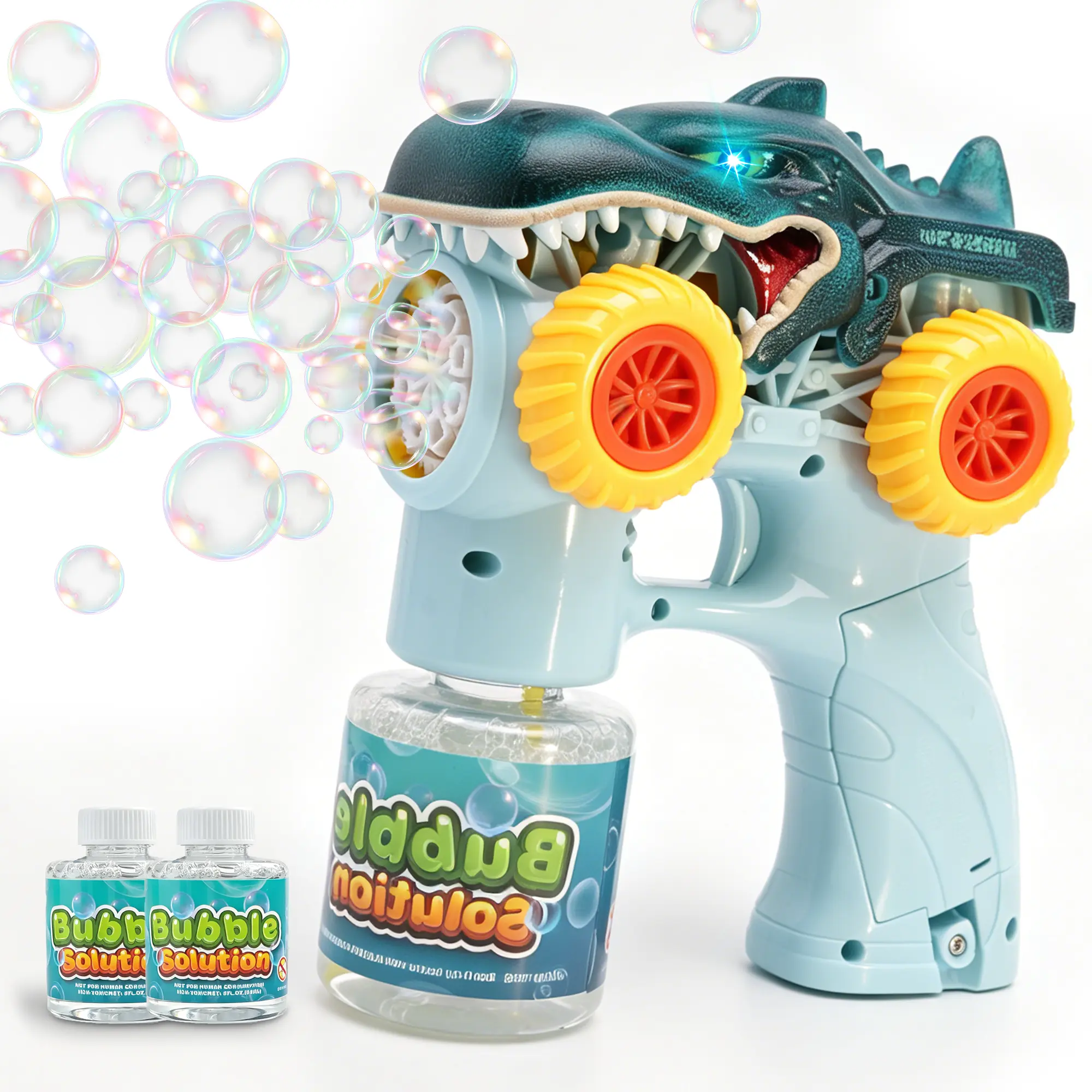 Automatic Bubble Machine Gun for Kids, Dino Bubble Blaster with Bubble Solution, Summer Outdoor Toys for Toddlers, Birthday Party Favors Gifts for Boys Girls Ages3 years old+