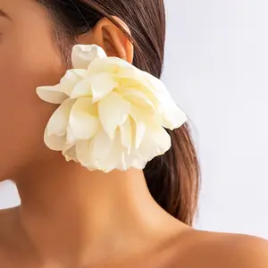 Niche Exaggerated Fabric Flower Stud Earrings - Summer Floral Statement Accessories
