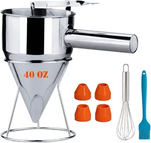 40oz Stainless Steel Pancake Batter Dispenser, Funnel Cake Dispenser with Squeeze Handle and Bracket, Pancake Dispenser for Pancakes, Cupcakes, Takoyaki and Baked Goods (40 oz)