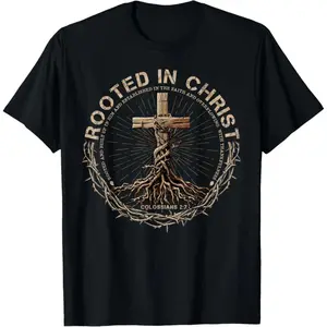 [100% Cotton] Rooted in Christ Shirt, Jesus Shirt, Vintage Cross Christian Shortsleeve T-Shirt
