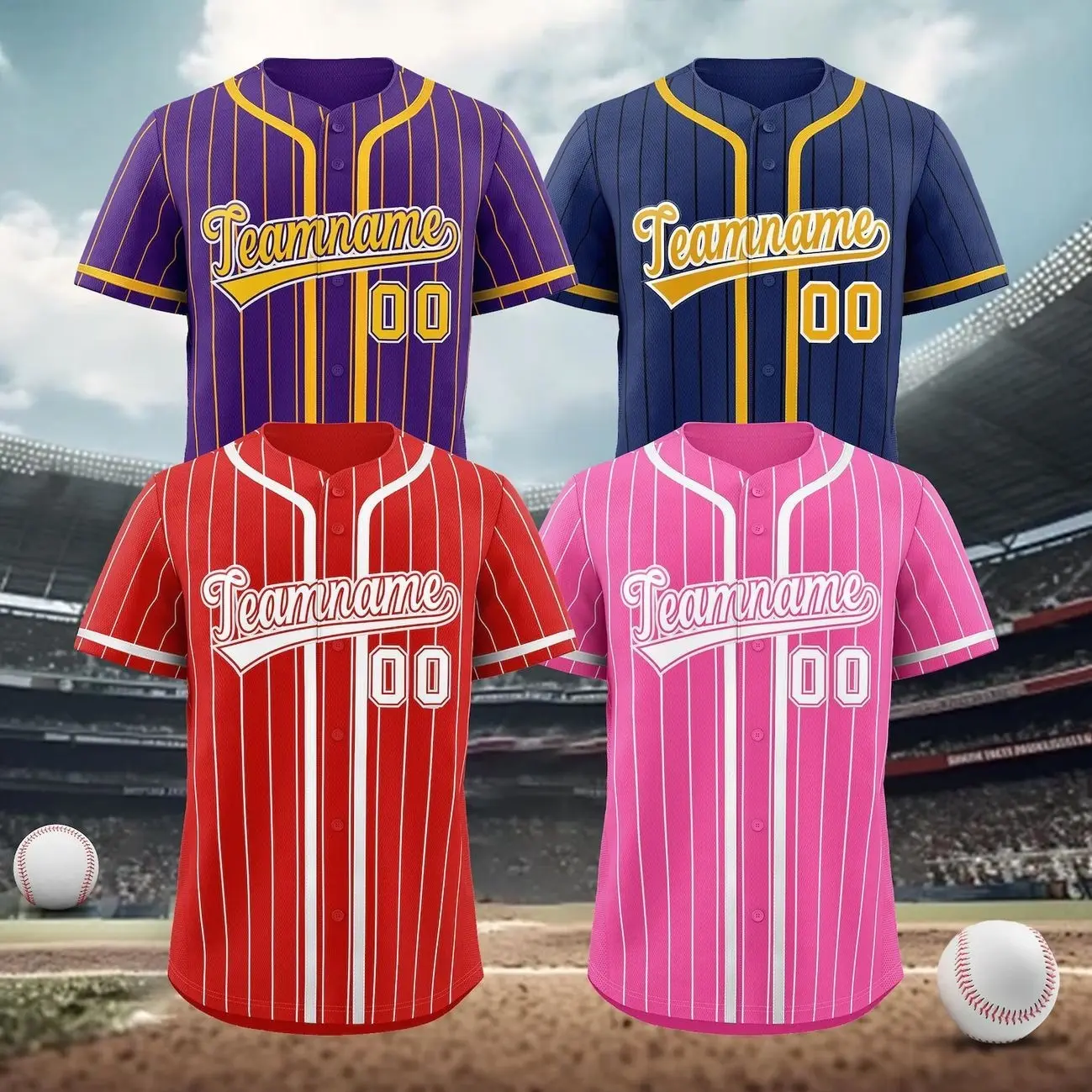 KXK Custom Embroidered Pinstripe Baseball Jersey: Personalized Team Name & Number