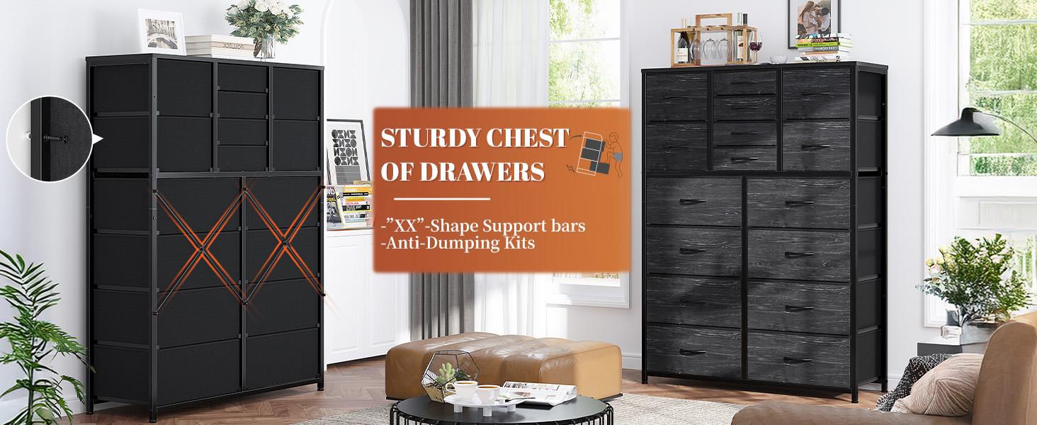 Raybee Furniture Tall Dresser for Bedroom with 16 Drawer, Fabric Bedroom Dressers & Chests of Drawers, Storage Dresser for Bedroom with Deep Drawers, Stylish Home Organizer for Closet, Entryway, Bedroom, Hallway