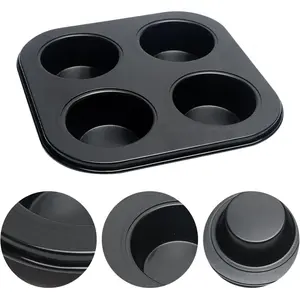 4 Cup Muffin Pan Mold - Non-Stick Cupcake Baking Tray/Tin - Carbon Steel Cake Mould For , cafe bar and restaurant (Black)