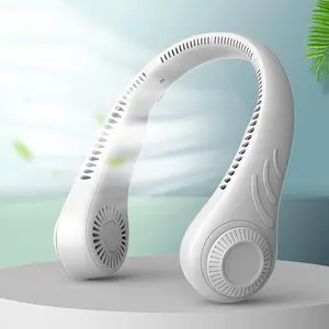 Leafless Sport Hanging Neck Fan, USB Rechargeable Portable Neckband Fan, Mini Lazy Fan Hands Free with 3 Speeds, Air Cooler Wearable Fan for Office Travel Camping White